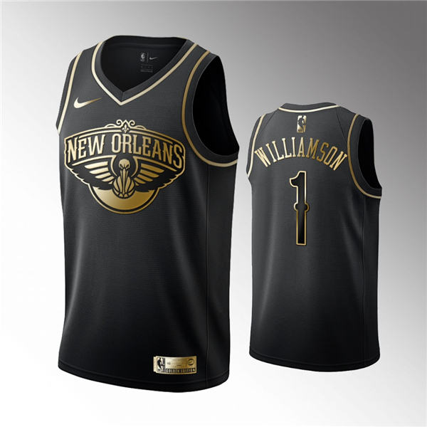 Men's New Orleans Pelicans #1 Zion Williamson Black NBA 2019 Golden Edition Stitched Jersey Men's New Orleans Pelicans #1 Zion Williamson Black NBA 2019 Golden Edition Stitched Jersey